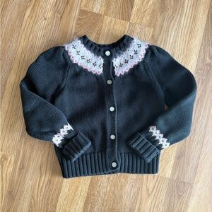 Ralph Lauren Black Cardigan with Pink Angora Fair Isle Detail - 3T toddler